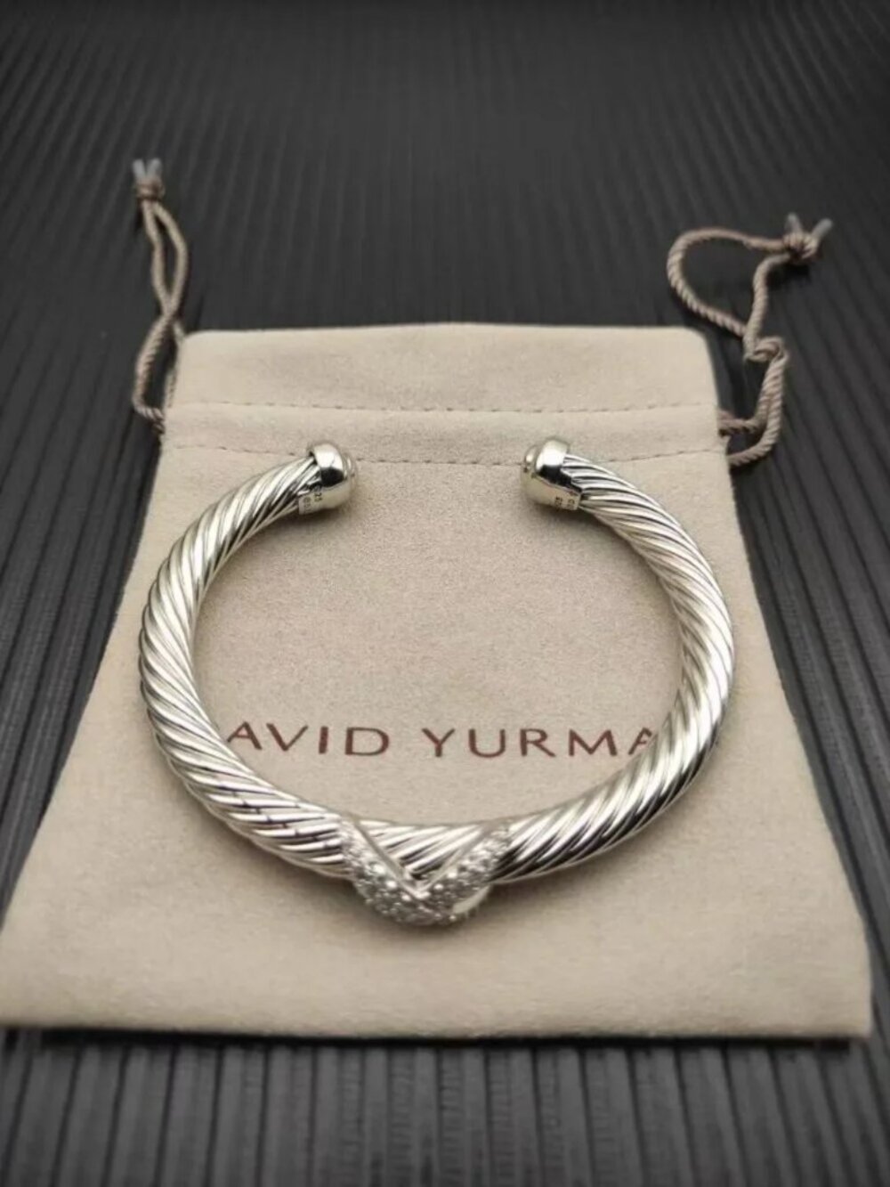 David Yurman Silver‑Tone Pave X‑Motif Cable Open Cuff Bracelet